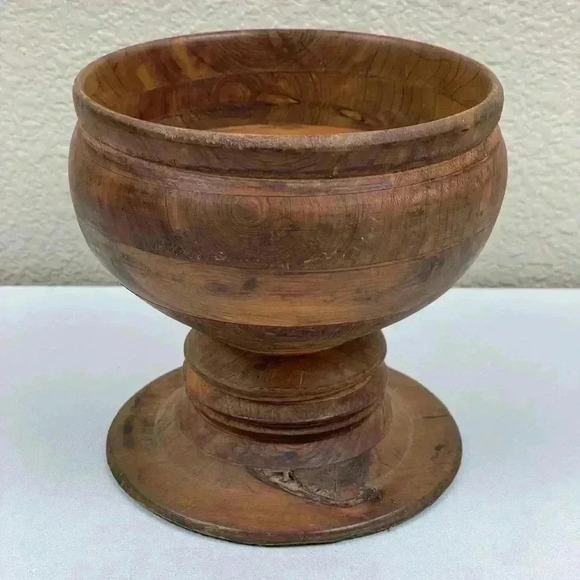 VTG Goblet Pedestal Bowl Hand Turned Wood Display Shelf Decor Eclectic Witchy - Picture 2 of 13